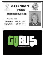 Image of an Attendant Pass and a GoBus Go Card.